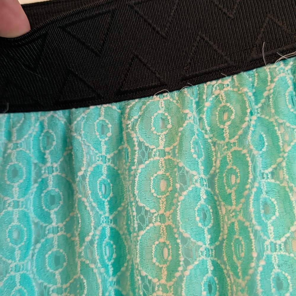 LuLaRoe Black and Aqua Lace Midi Skirt